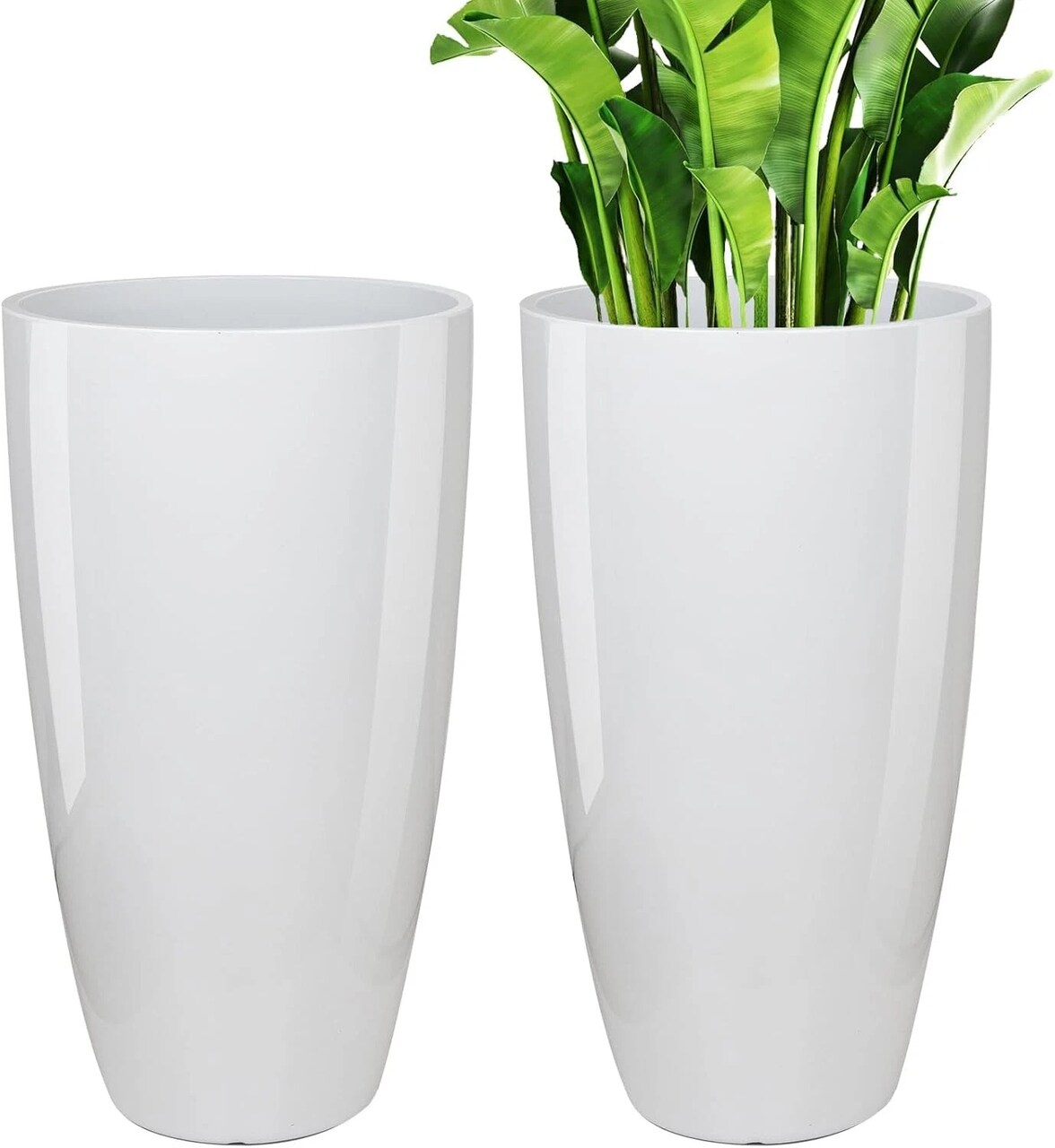 Set of 2 Tall Resin Planters 21" Large Round Flower Pots for Indoor & Outdoor Use